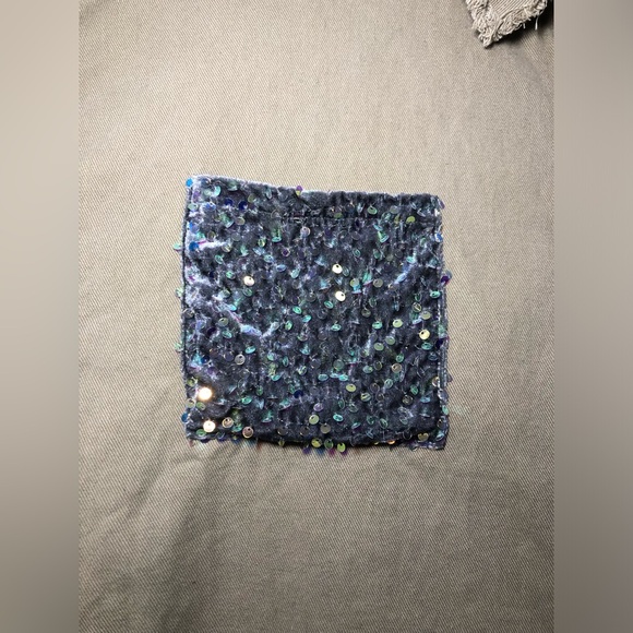 Women Sequin Patchwork Long Sleeve Sparkle Casual Glitter Jeans Bomber Jacket - Picture 5 of 10